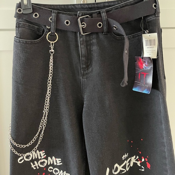 IT Chapter Two PENNYWISE Black Side Chain Wide leg Pants Goth Juniors Size 5 NWT - Picture 6 of 16